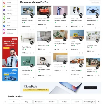 Classified Listings Website Design with Free Web Hosting
