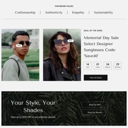 Sunglasses Website Design with Free Web Hosting
